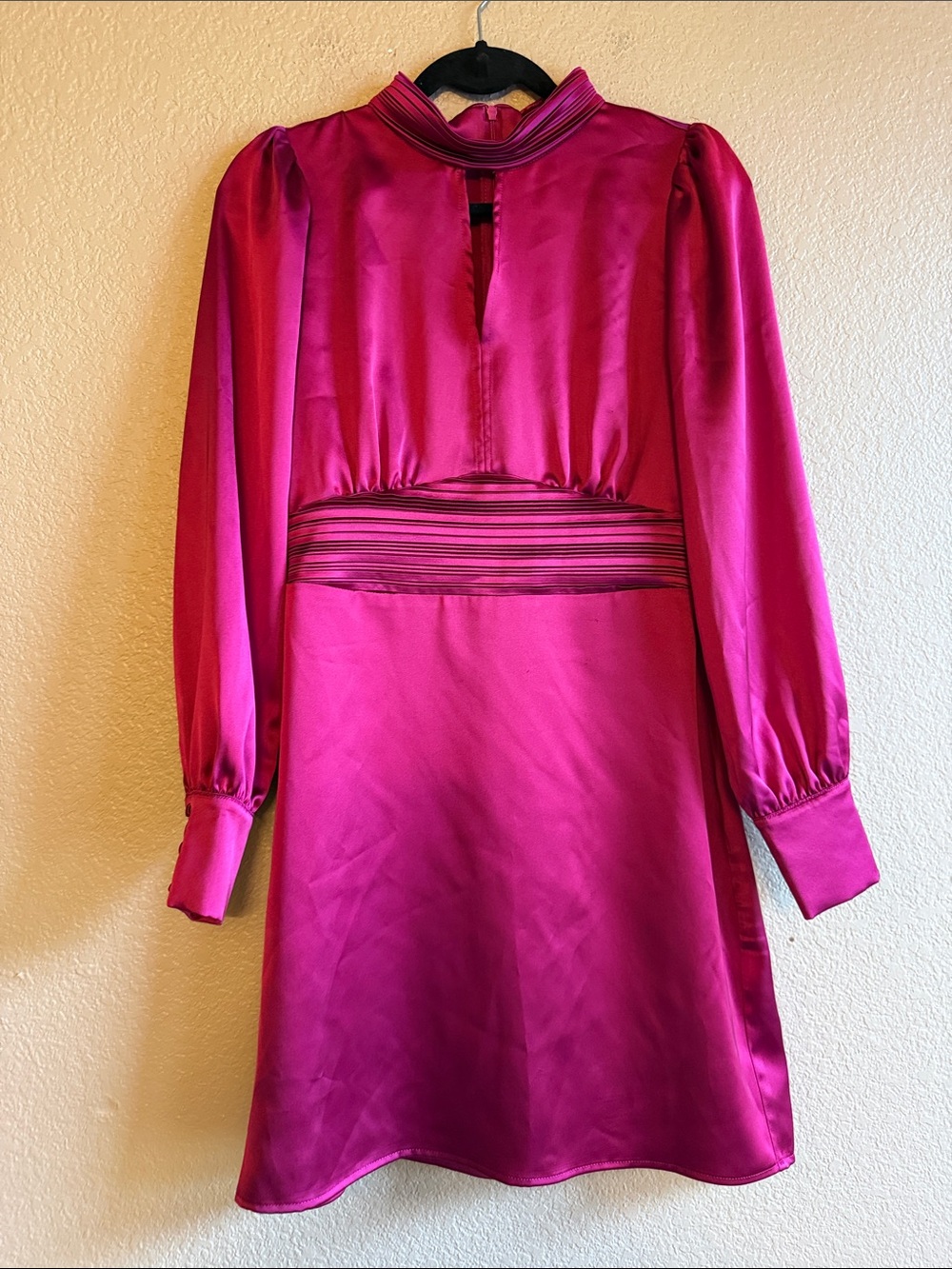 Versona Fuchsia Satin Long-Sleeve Mini Dress